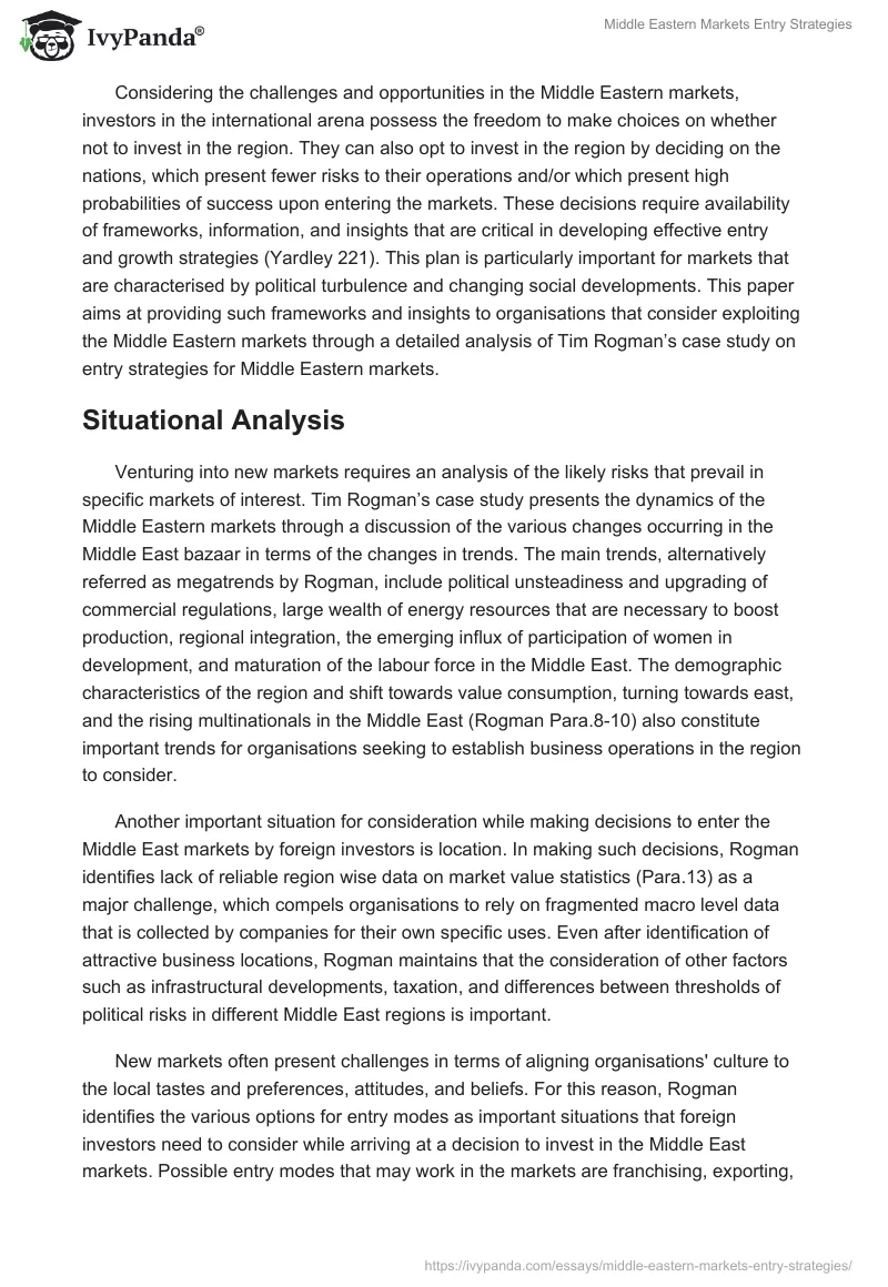 Middle Eastern Markets Entry Strategies. Page 2