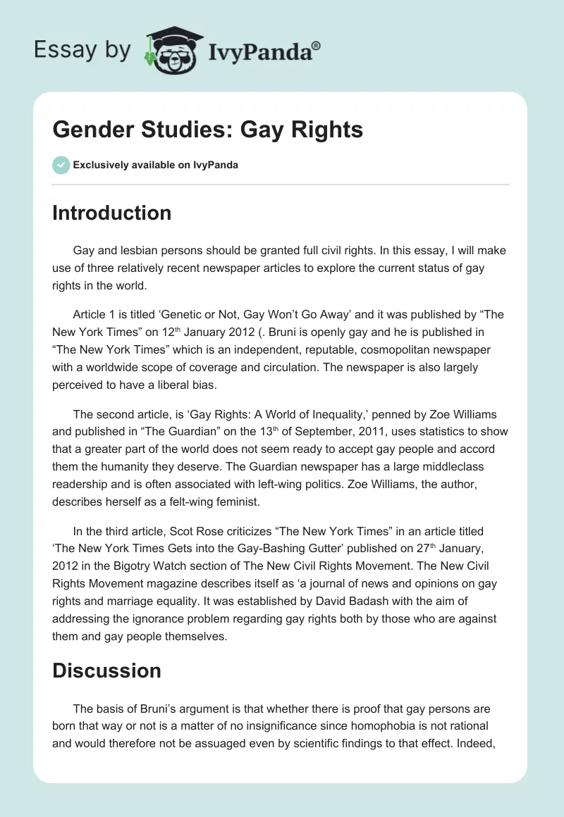 Gender Studies: Gay Rights. Page 1