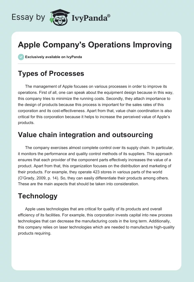Apple Company's Operations Improving. Page 1