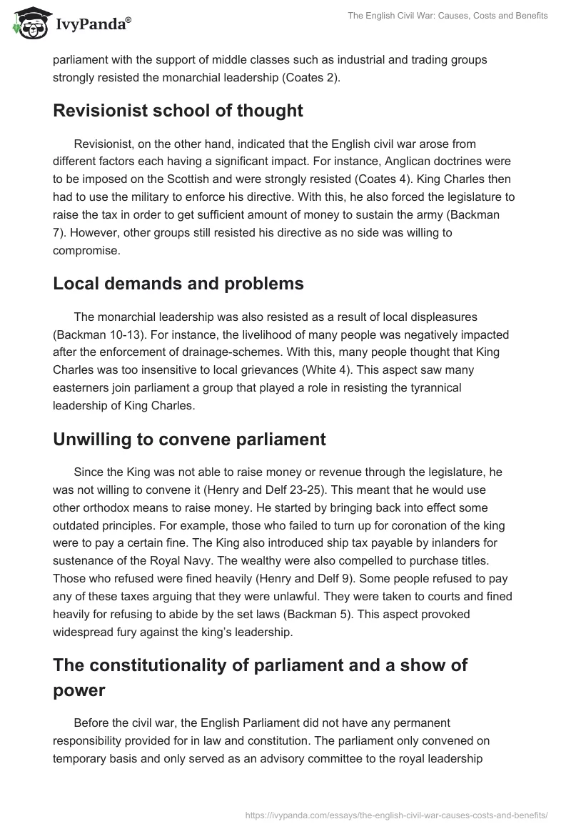 The English Civil War: Causes, Costs and Benefits. Page 2