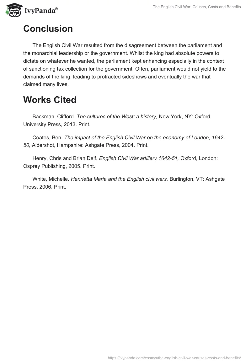 The English Civil War: Causes, Costs and Benefits. Page 4
