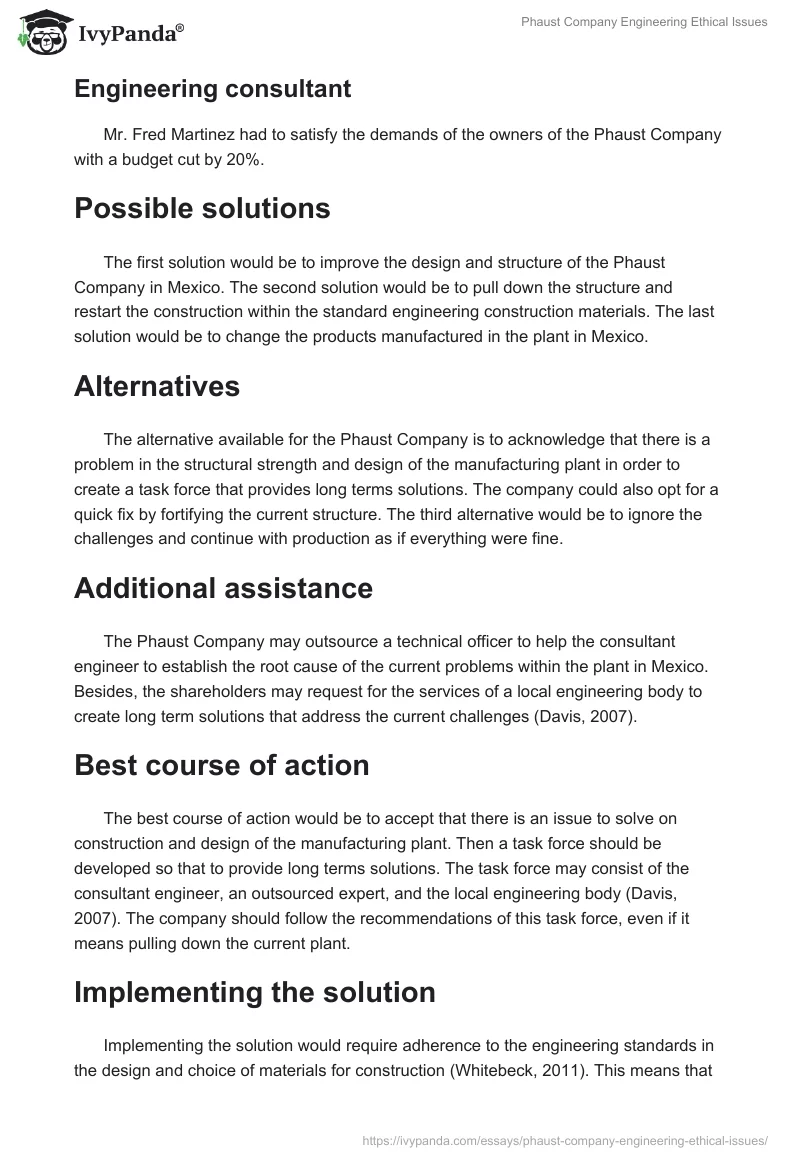 Phaust Company Engineering Ethical Issues. Page 2