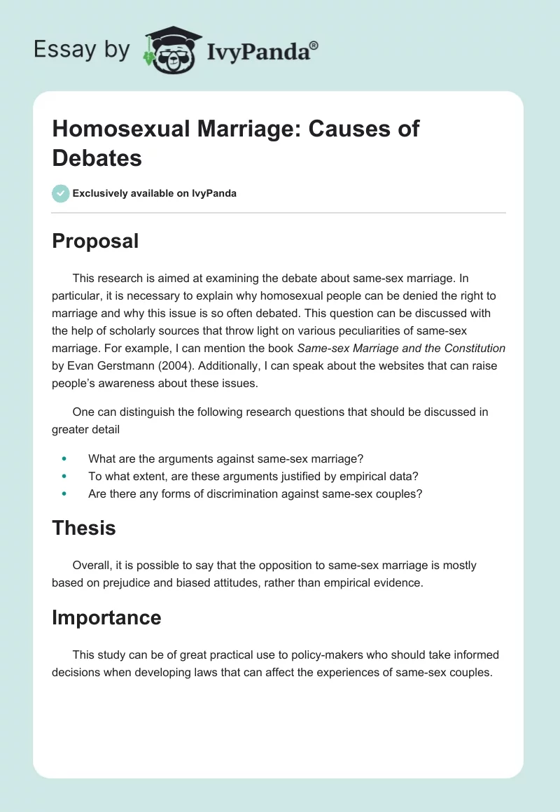 Homosexual Marriage: Causes of Debates. Page 1
