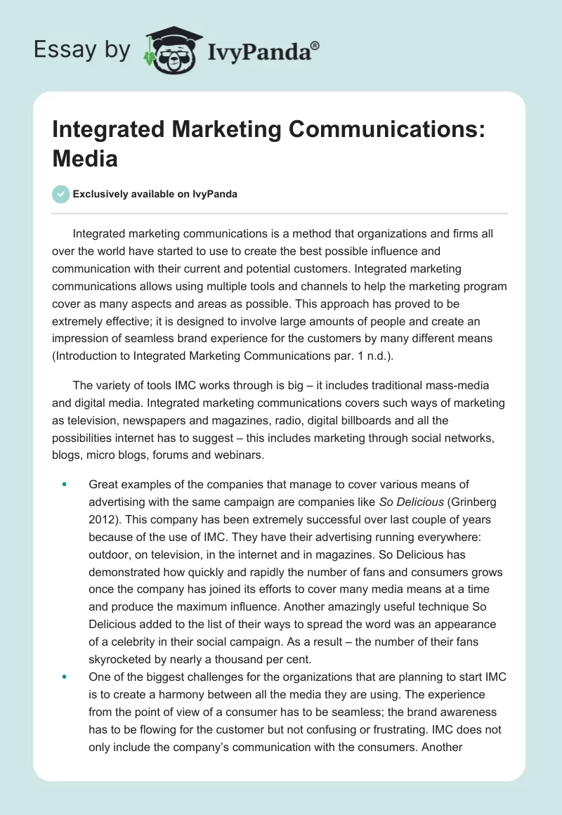 Integrated Marketing Communications: Media. Page 1