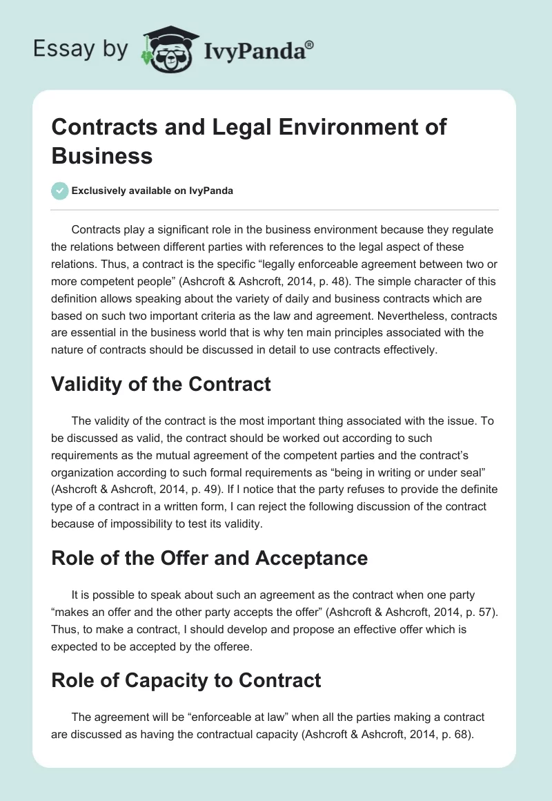 Contracts and Legal Environment of Business. Page 1