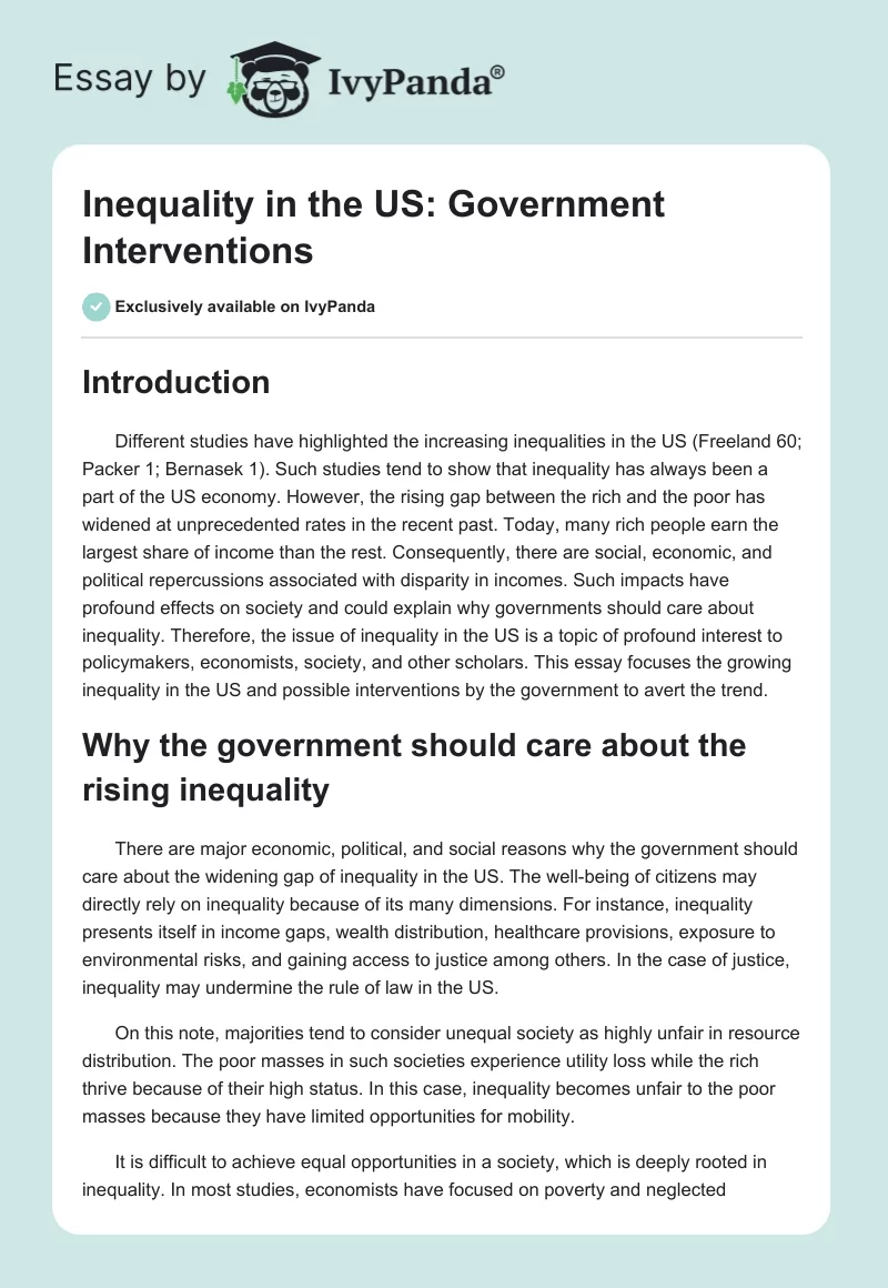 Inequality in the US: Government Interventions. Page 1