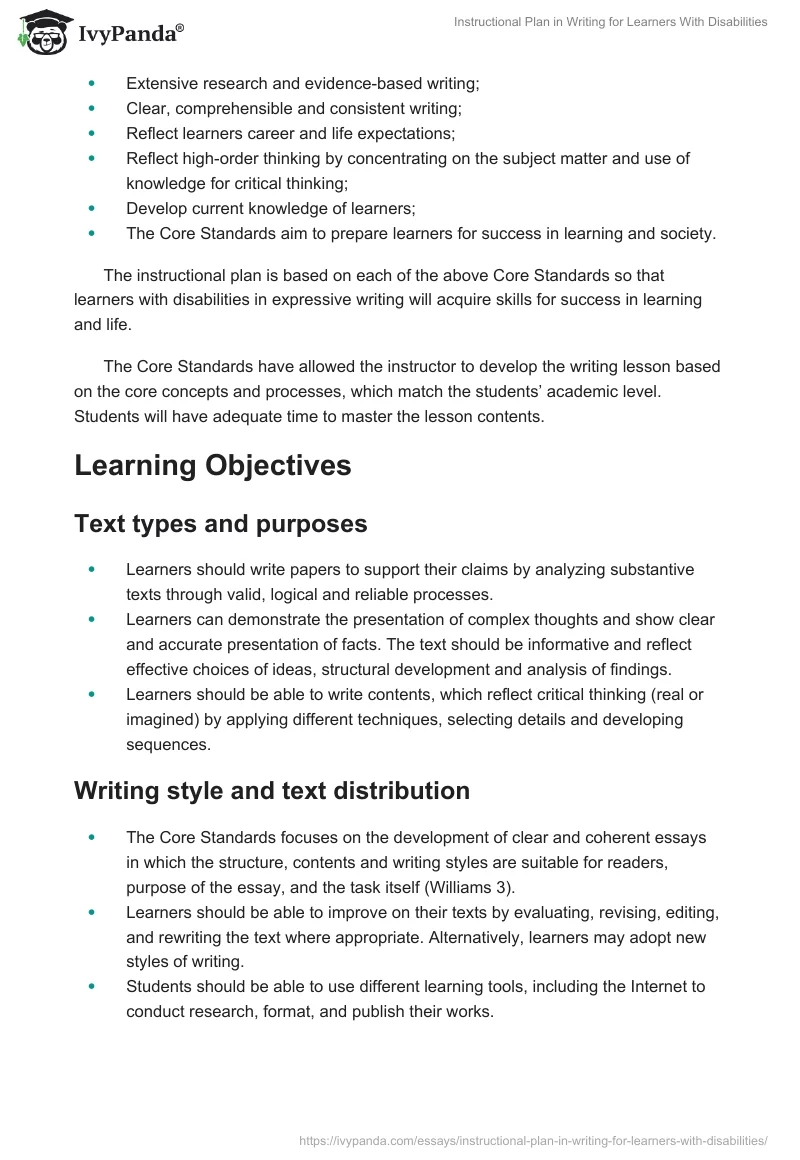 Instructional Plan in Writing for Learners With Disabilities. Page 4