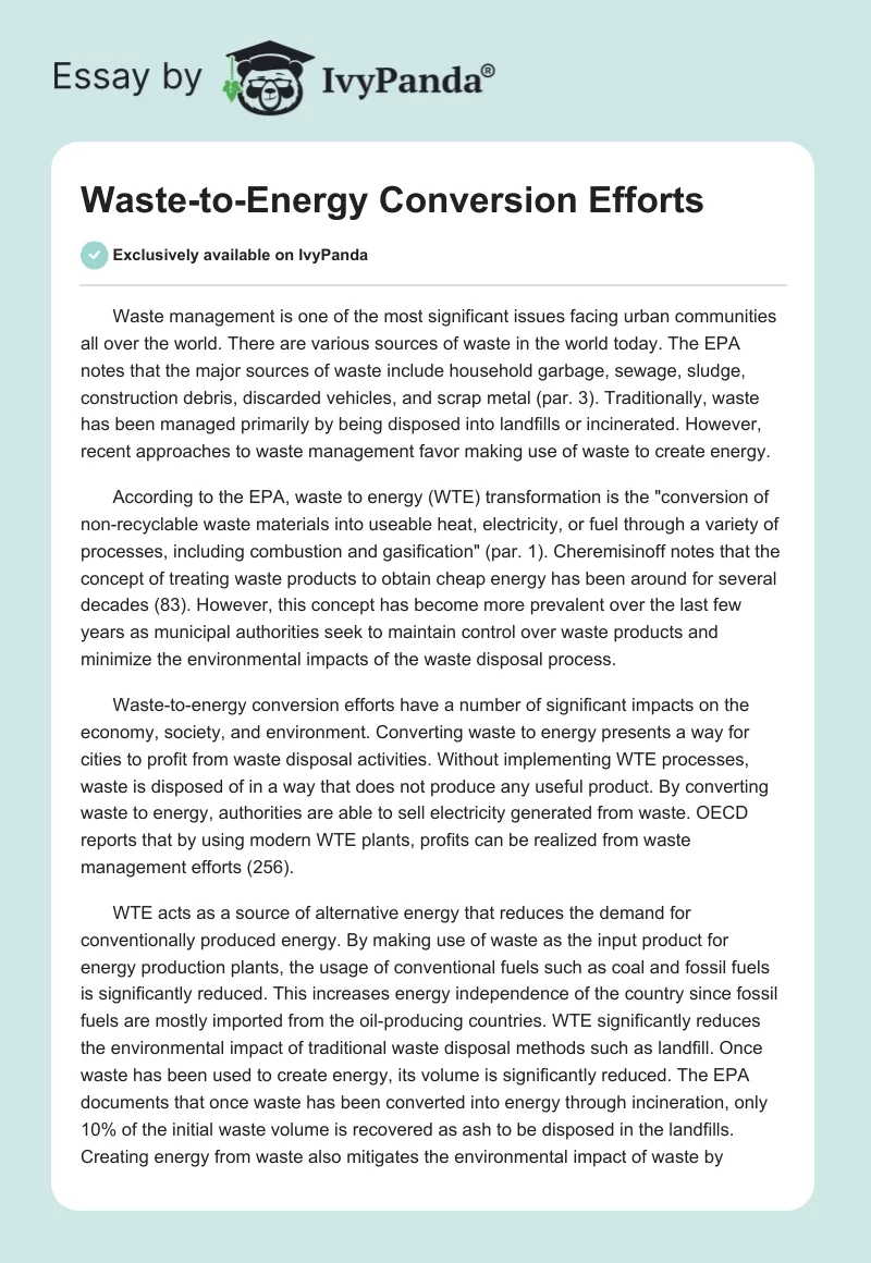 Waste-to-Energy Conversion Efforts. Page 1