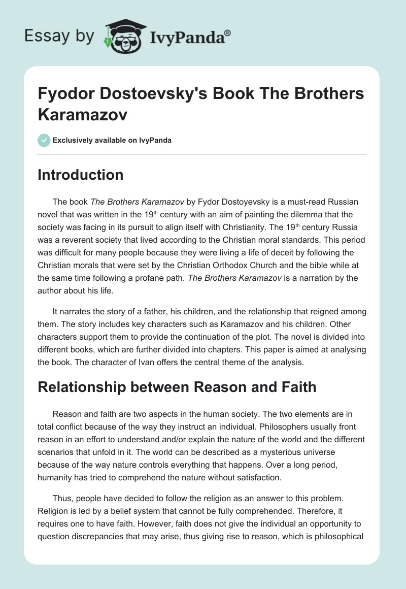 Fyodor Dostoevsky's Book "The Brothers Karamazov". Page 1
