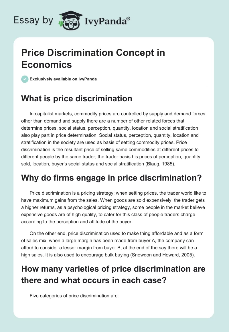 Price Discrimination Concept in Economics. Page 1