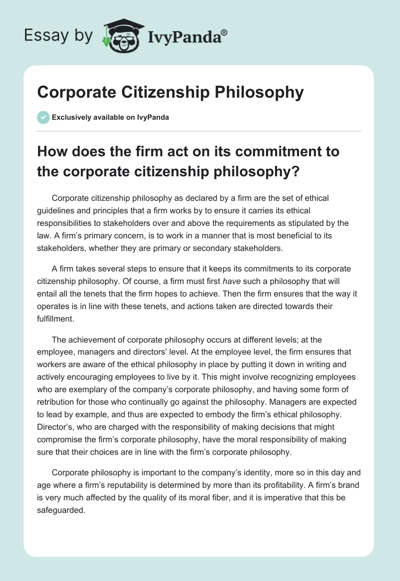 Corporate Citizenship Philosophy. Page 1