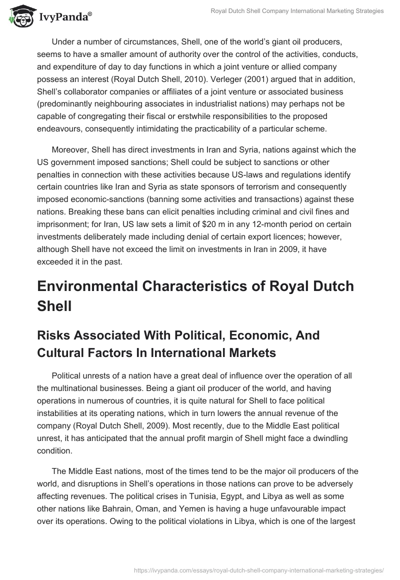 Royal Dutch Shell Company International Marketing Strategies. Page 3