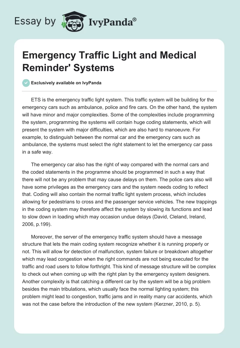 Emergency Traffic Light and Medical Reminder' Systems. Page 1
