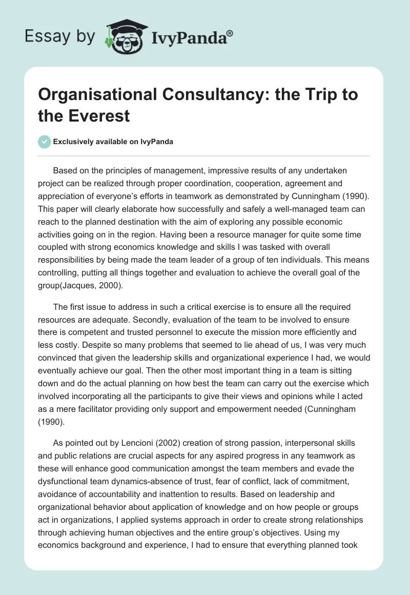 Organisational Consultancy: the Trip to the Everest. Page 1