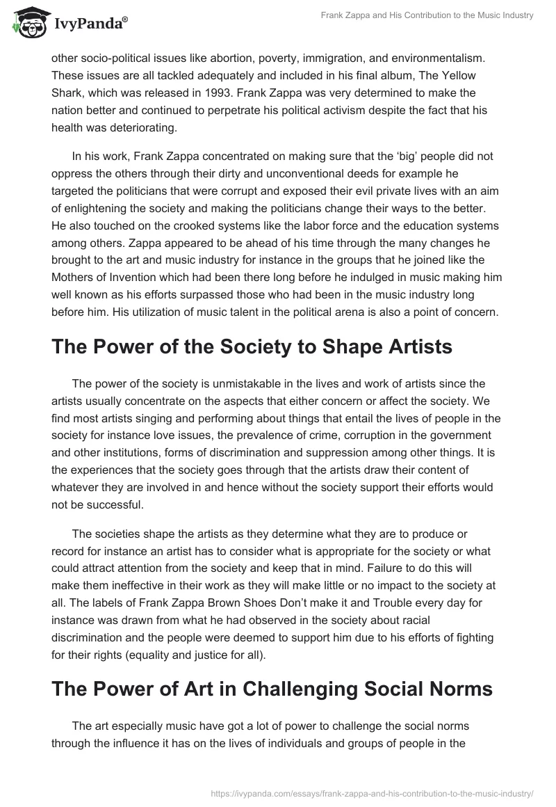 Frank Zappa and His Contribution to the Music Industry. Page 3