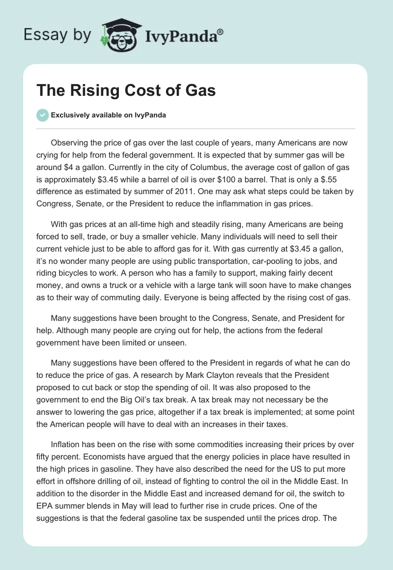 The Rising Cost of Gas. Page 1