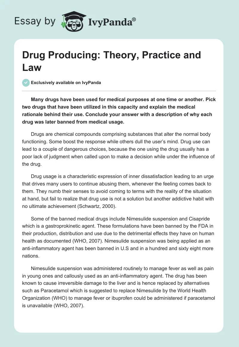 Drug Producing: Theory, Practice and Law. Page 1