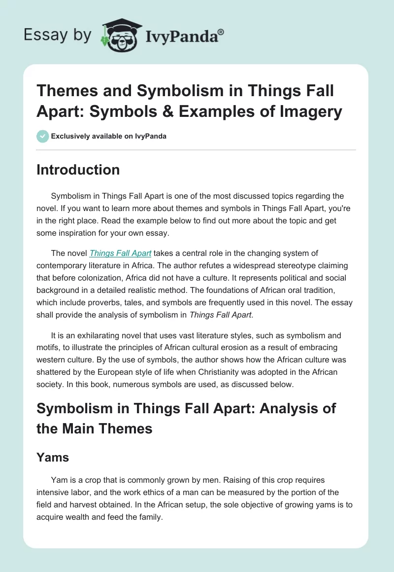 Themes and Symbolism in Things Fall Apart: Symbols & Examples of Imagery. Page 1