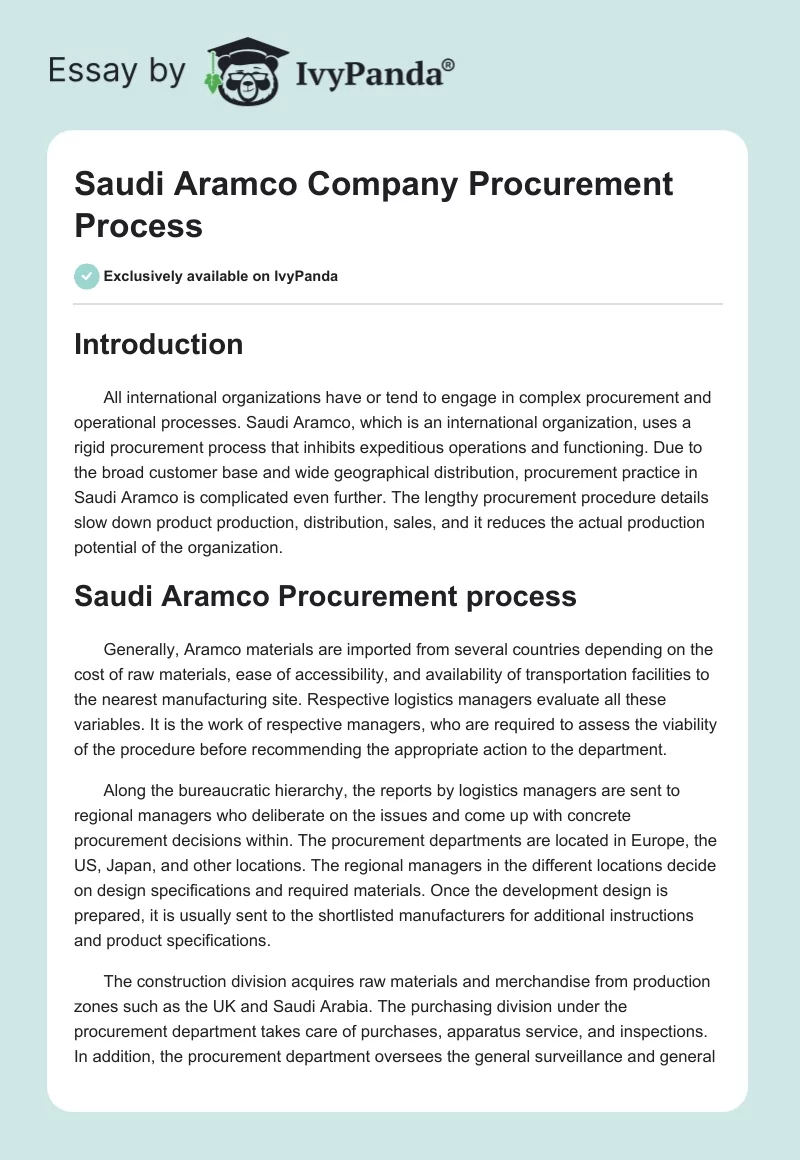 Saudi Aramco Company Procurement Process. Page 1