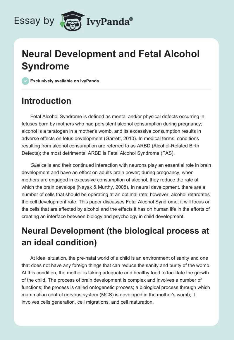 Neural Development and Fetal Alcohol Syndrome. Page 1