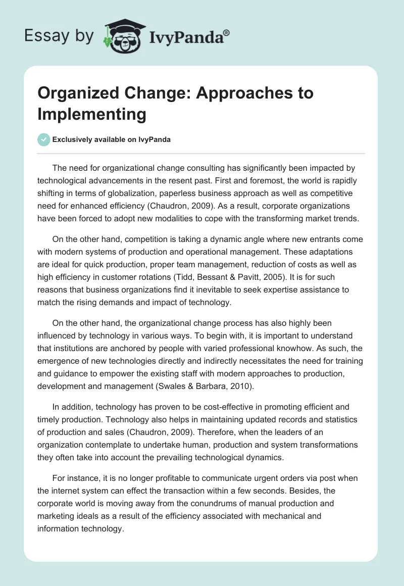 Organized Change: Approaches to Implementing. Page 1