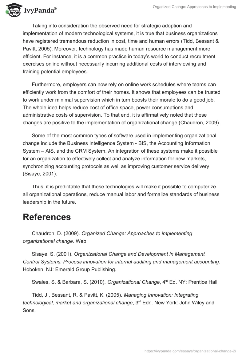Organized Change: Approaches to Implementing. Page 2