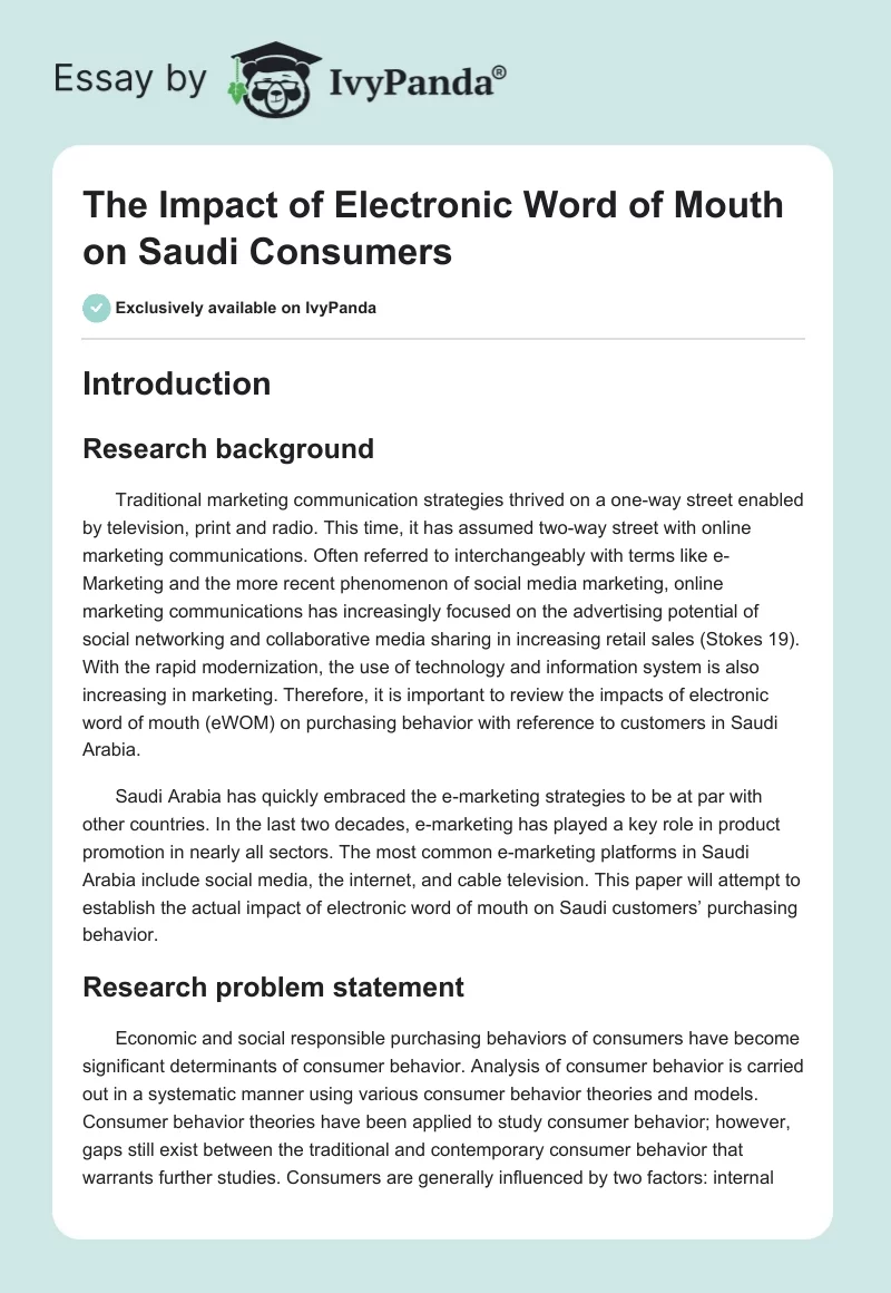 The Impact of Electronic Word of Mouth on Saudi Consumers. Page 1