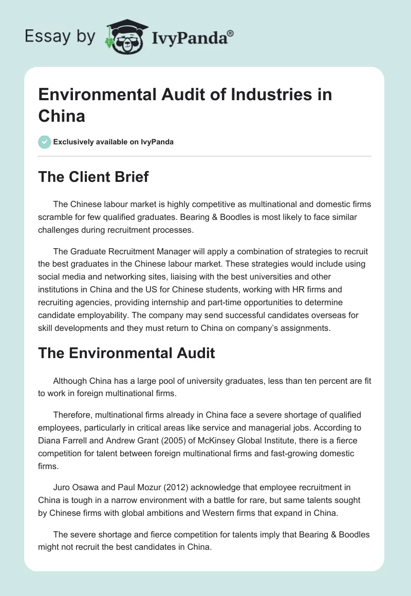 Environmental Audit of Industries in China. Page 1