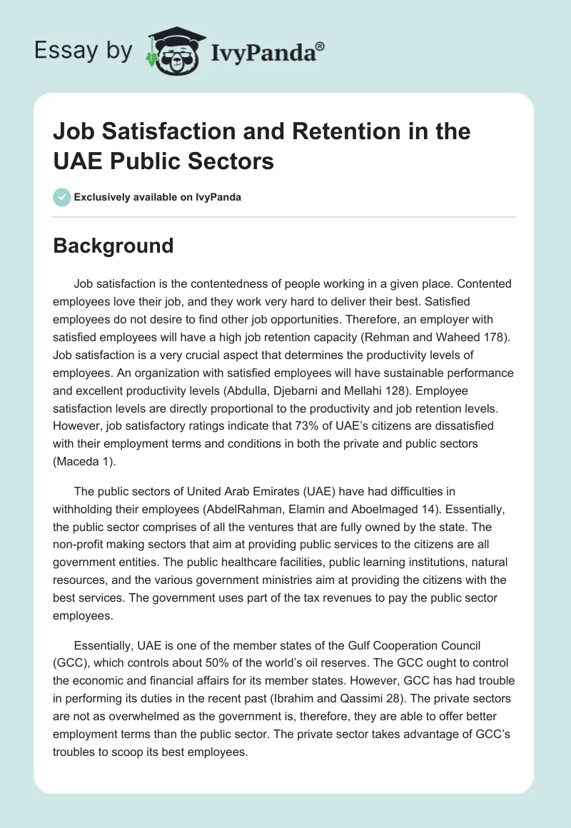 Job Satisfaction and Retention in the UAE Public Sectors. Page 1