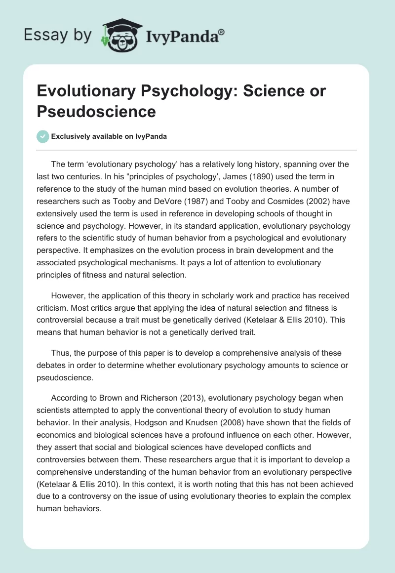 Evolutionary Psychology: Science or Pseudoscience. Page 1
