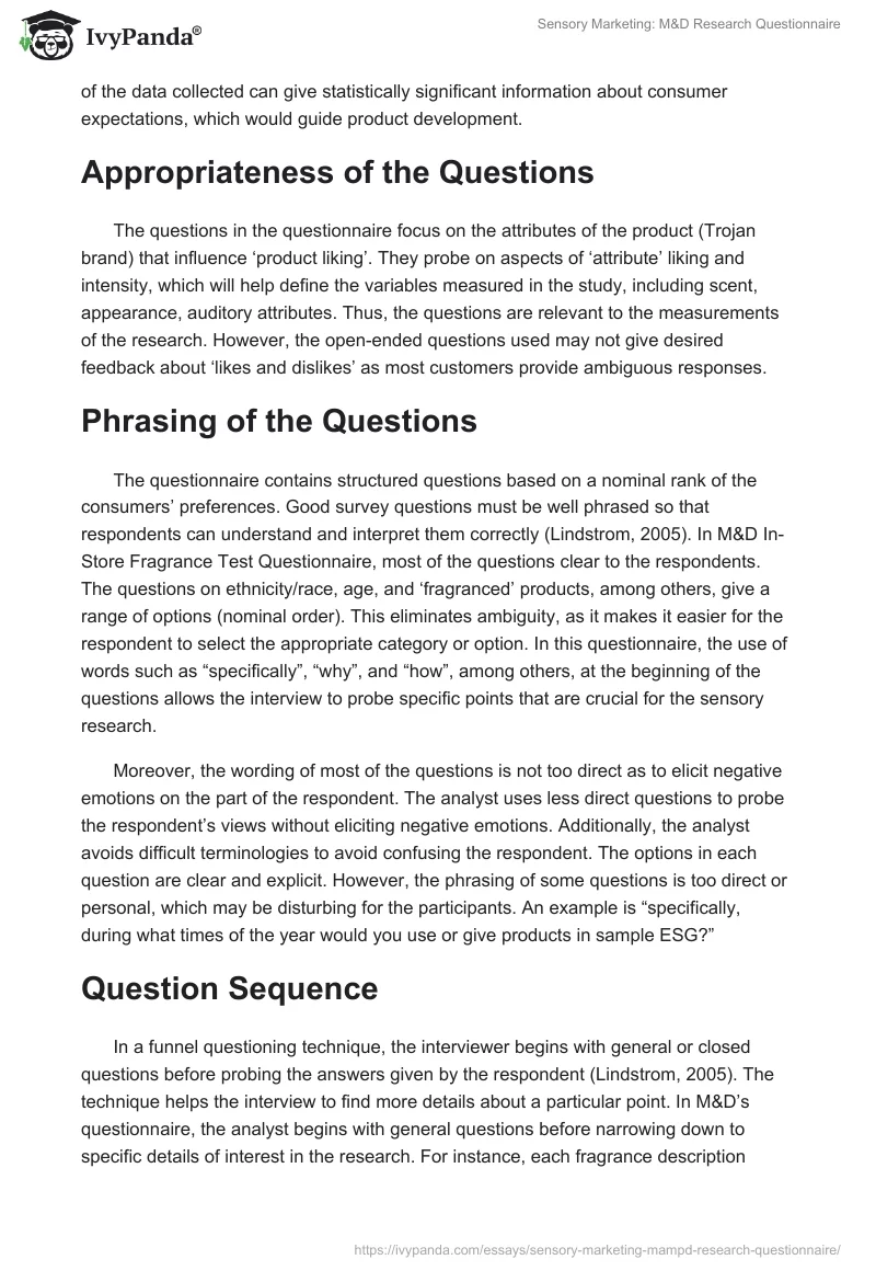 Sensory Marketing: M&D Research Questionnaire. Page 2