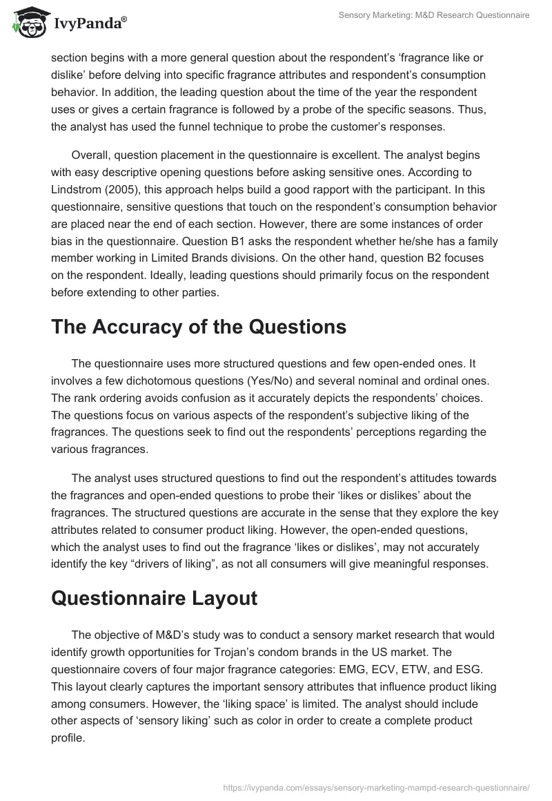 Sensory Marketing: M&D Research Questionnaire. Page 3