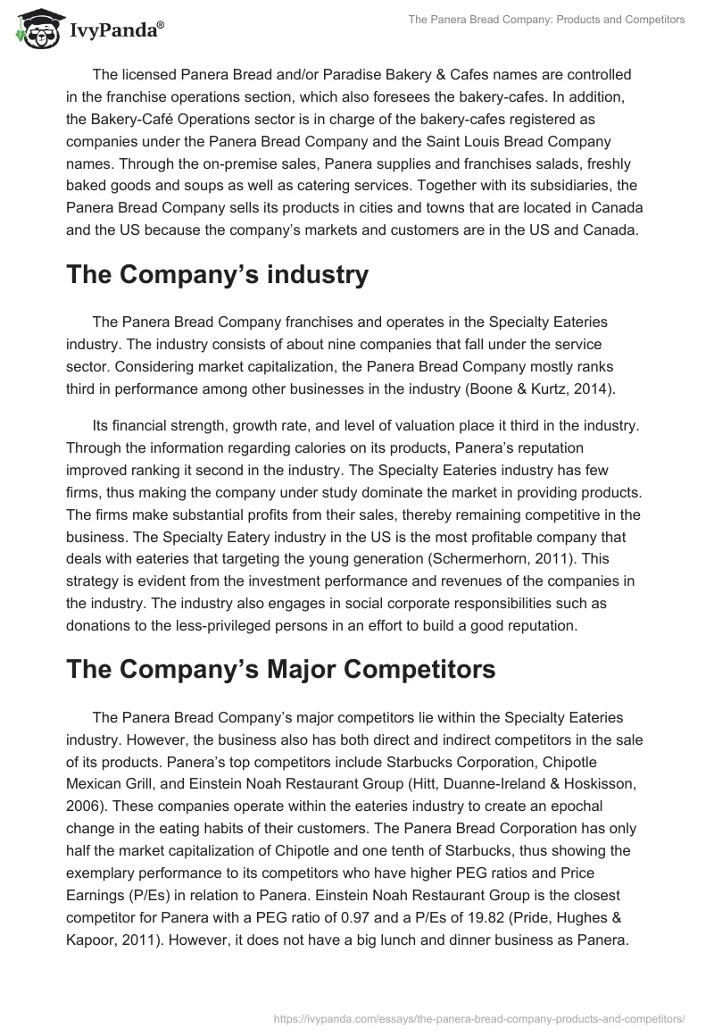 The Panera Bread Company: Products and Competitors. Page 2