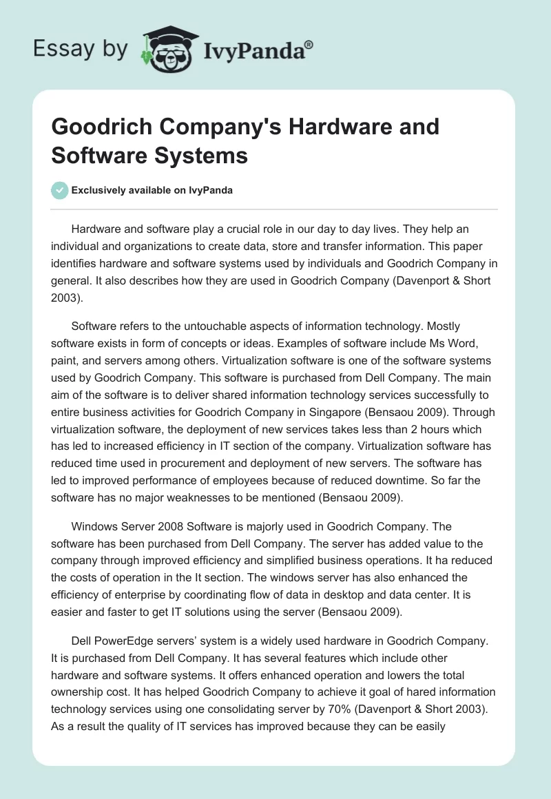 Goodrich Company's Hardware and Software Systems. Page 1