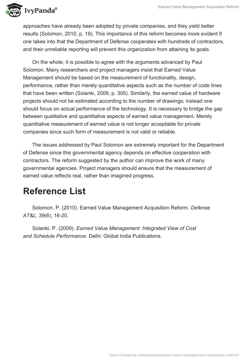 Earned Value Management Acquisition Reform. Page 2