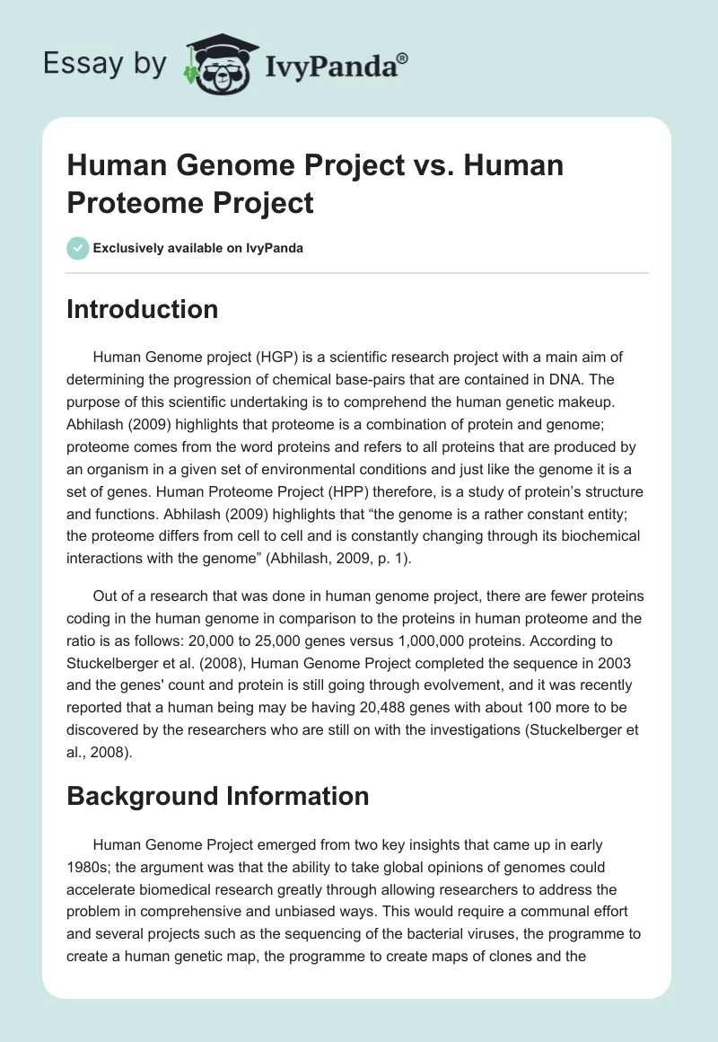 Human Genome Project vs. Human Proteome Project. Page 1