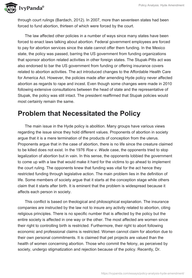 Policy Analysis: Hyde Amendment. Page 2
