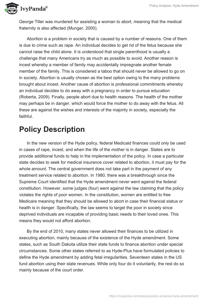 Policy Analysis: Hyde Amendment. Page 3