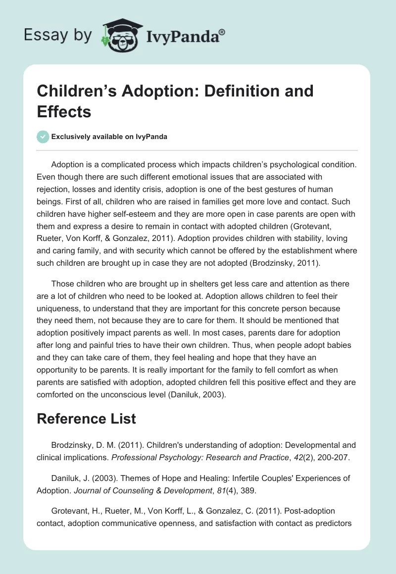 Children’s Adoption: Definition and Effects. Page 1