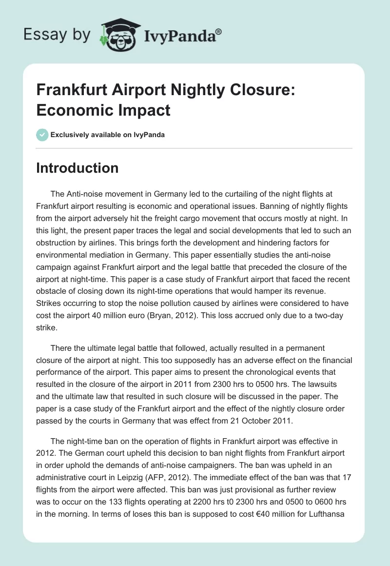 Frankfurt Airport Nightly Closure: Economic Impact. Page 1