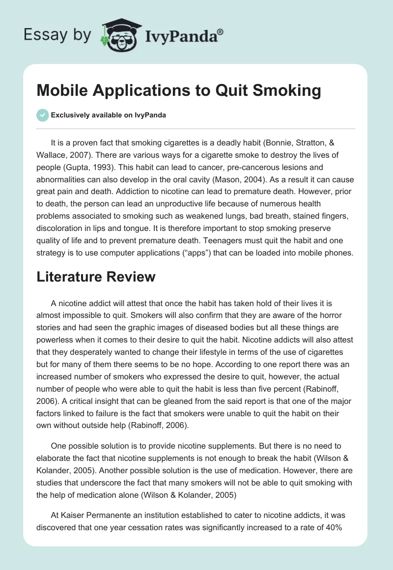 Mobile Applications to Quit Smoking. Page 1