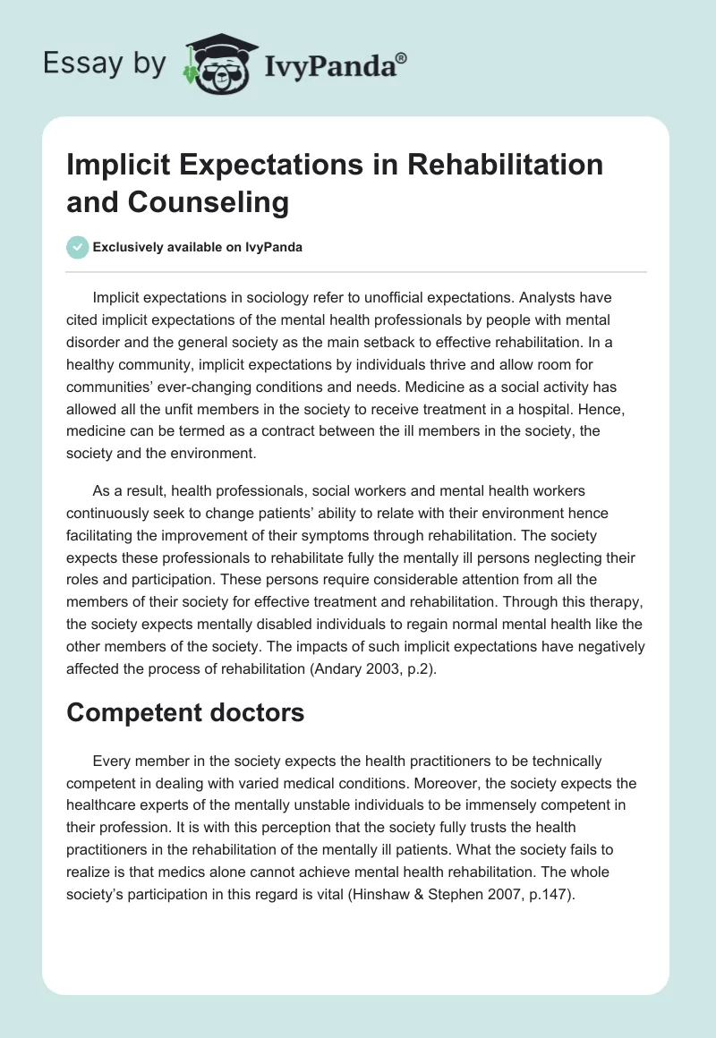 Implicit Expectations in Rehabilitation and Counseling. Page 1