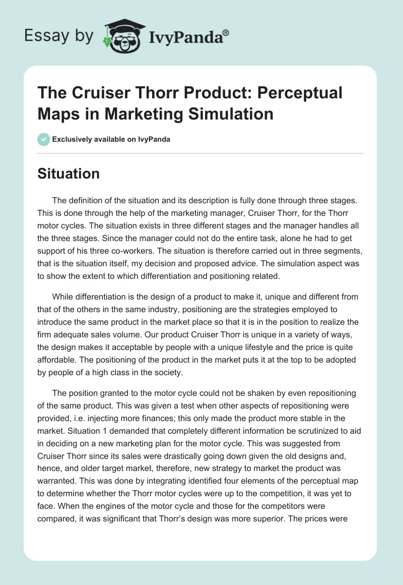 The Cruiser Thorr Product: Perceptual Maps in Marketing Simulation. Page 1