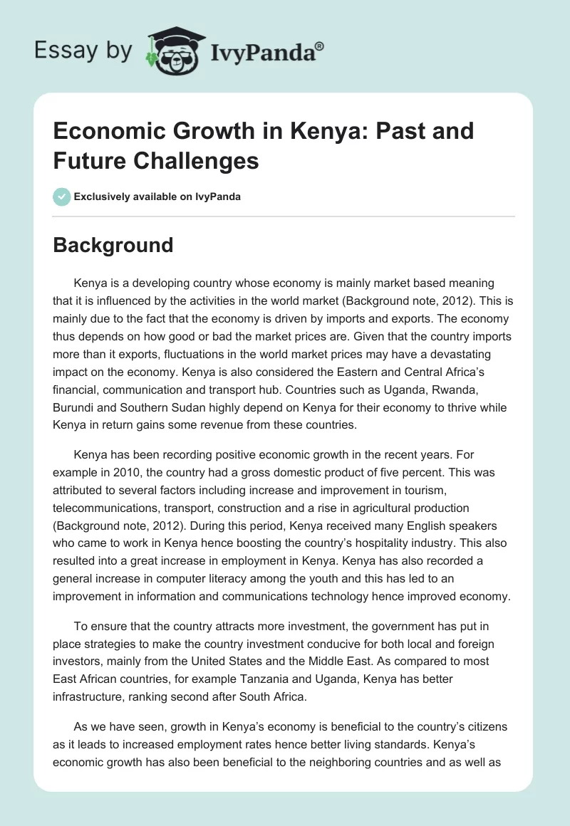 Economic Growth in Kenya: Past and Future Challenges. Page 1