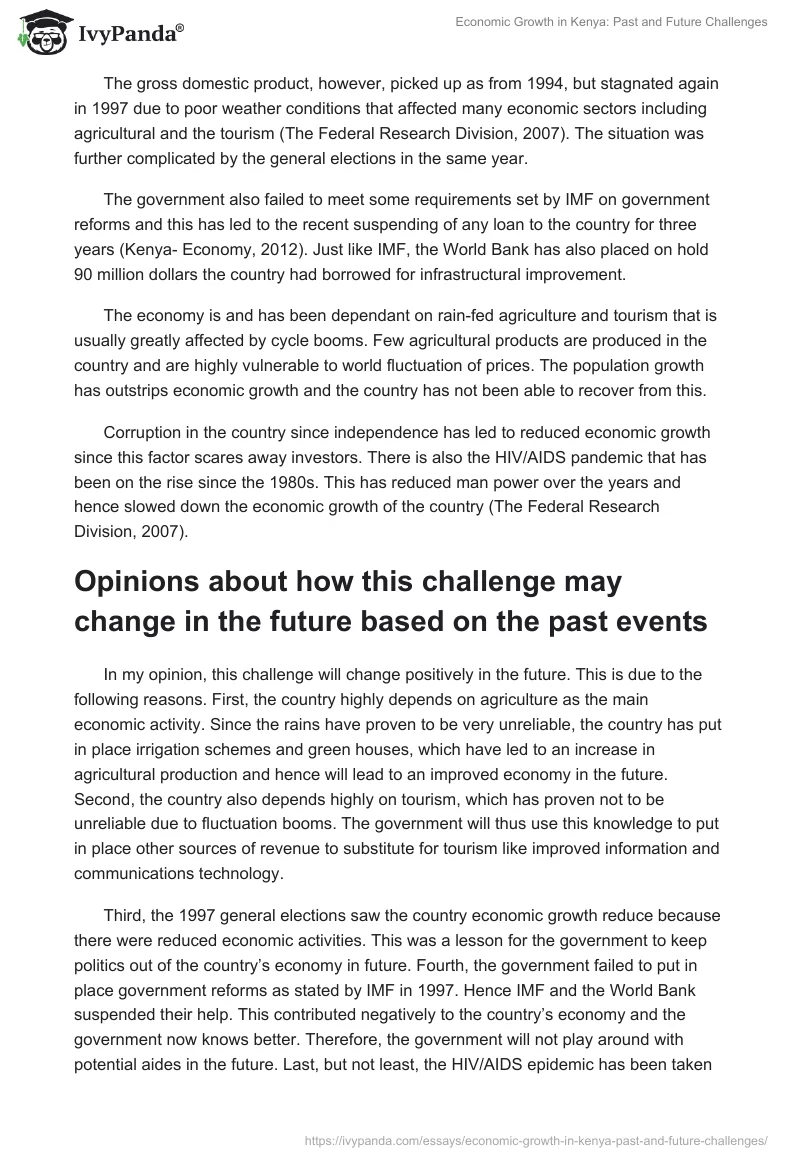 Economic Growth in Kenya: Past and Future Challenges. Page 3