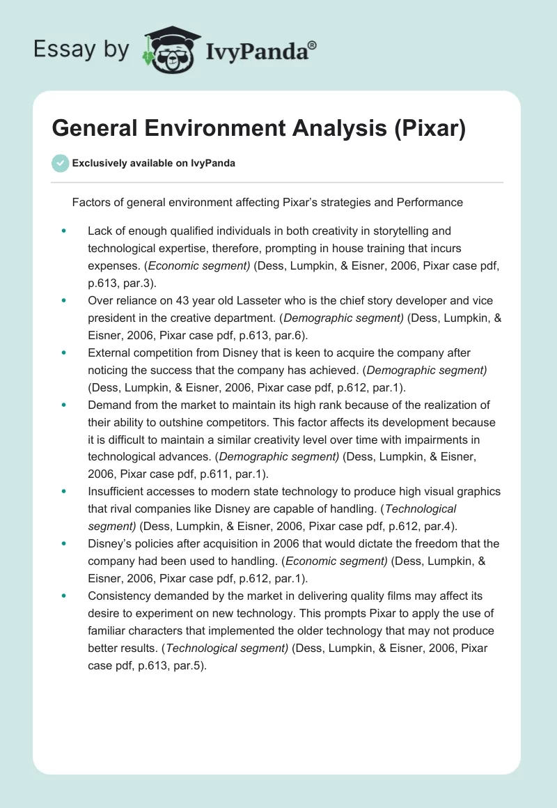 General Environment Analysis (Pixar). Page 1
