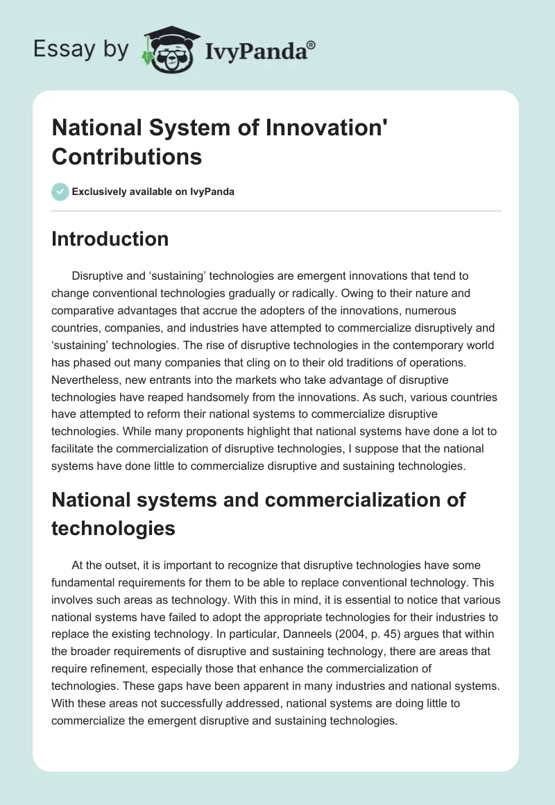 National System of Innovation' Contributions. Page 1