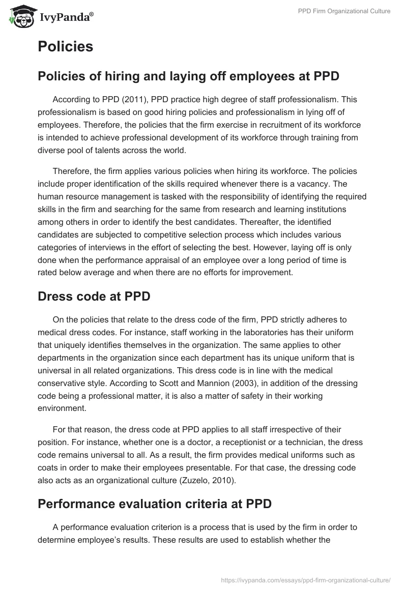 PPD Firm Organizational Culture. Page 2
