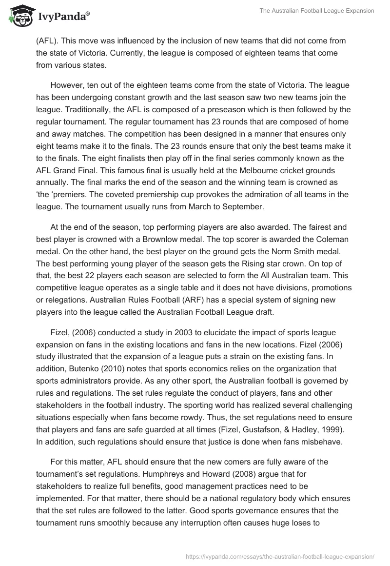 The Australian Football League Expansion. Page 2