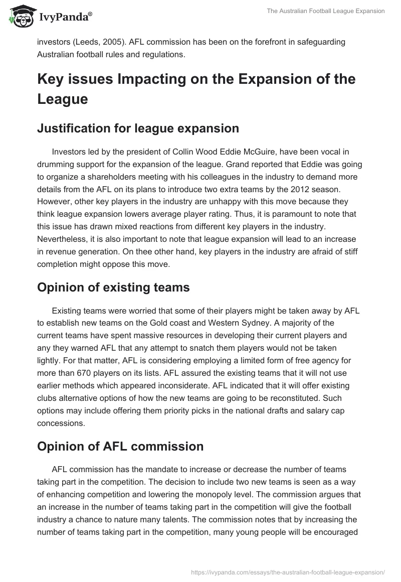 The Australian Football League Expansion. Page 3